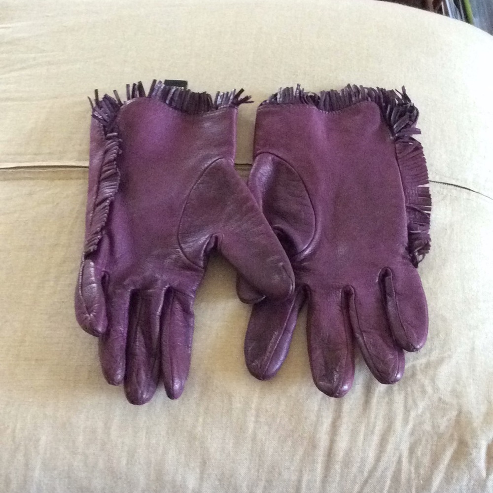Leather Fringe Gloves in Plum - Women's Fashion Gloves